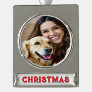 Add Golden Retriever Photo Personalize Silver Plated Banner Ornament