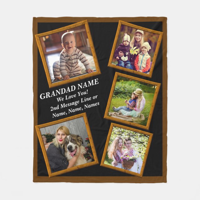 Add Grandfather Name Text Photos For Grandpa       Fleece Blanket (Front)