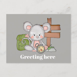 Add greeting hiking mouse postcard