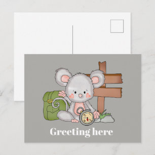 Add greeting hiking mouse postcard
