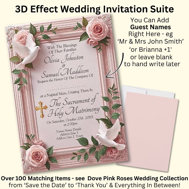 Add Guest Names, Doves and Pink Roses Invitation (Creator Uploaded)