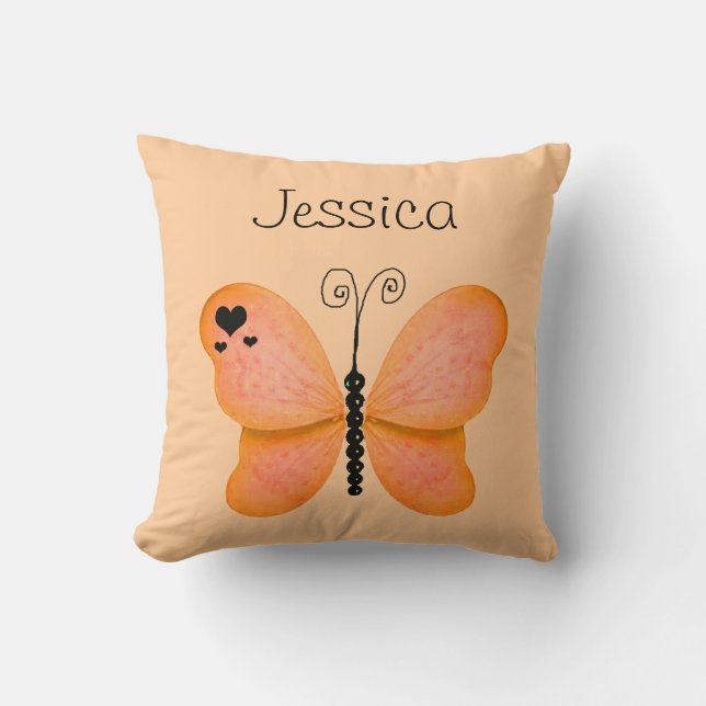 Add Her Name Orange Butterfly Decorative Pillow (Front)