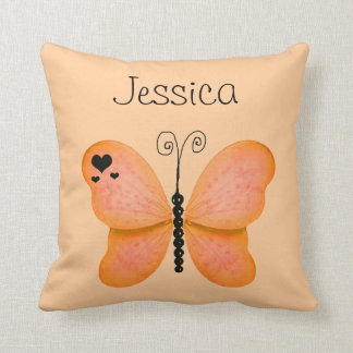 Add Her Name Orange Butterfly Decorative Pillow