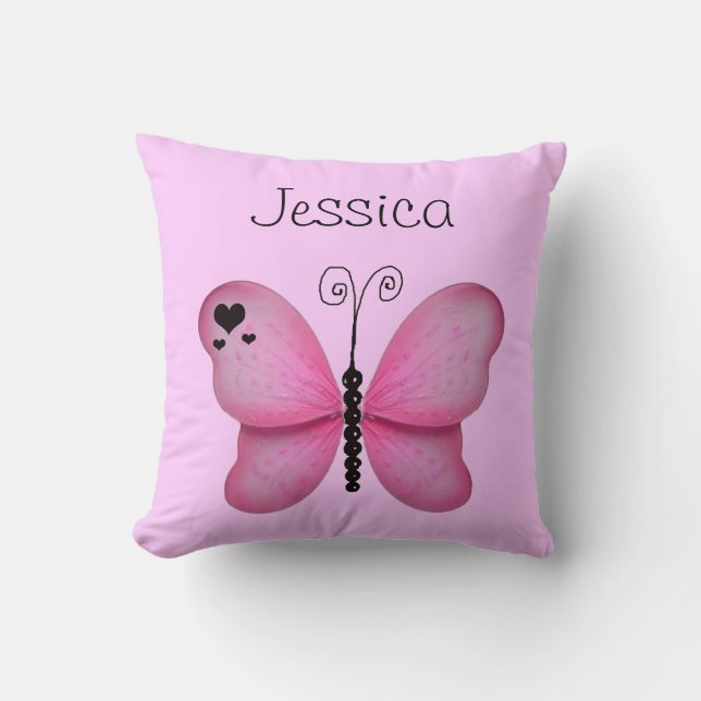 Add Her Name Pink Butterfly Decorative Pillow (Front)