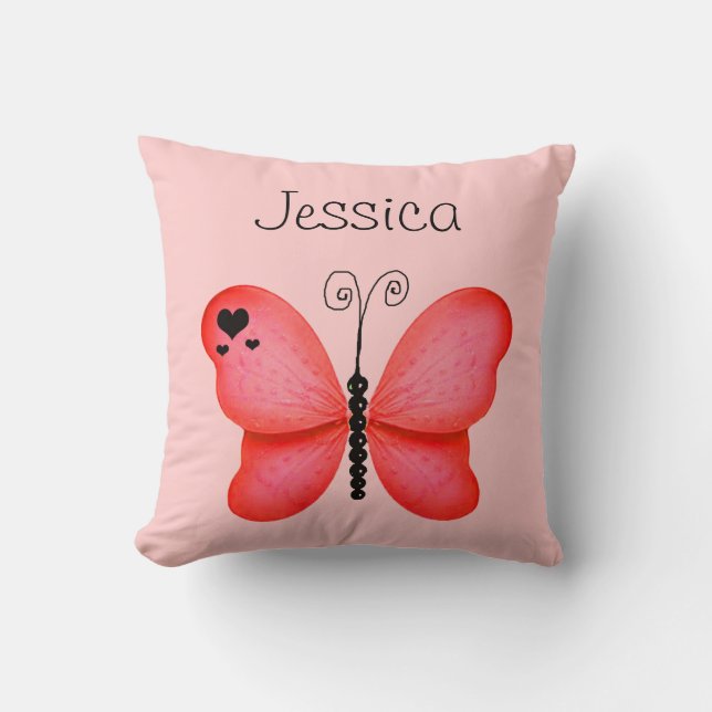 Add Her Name Red Butterfly Decorative Pillow (Front)