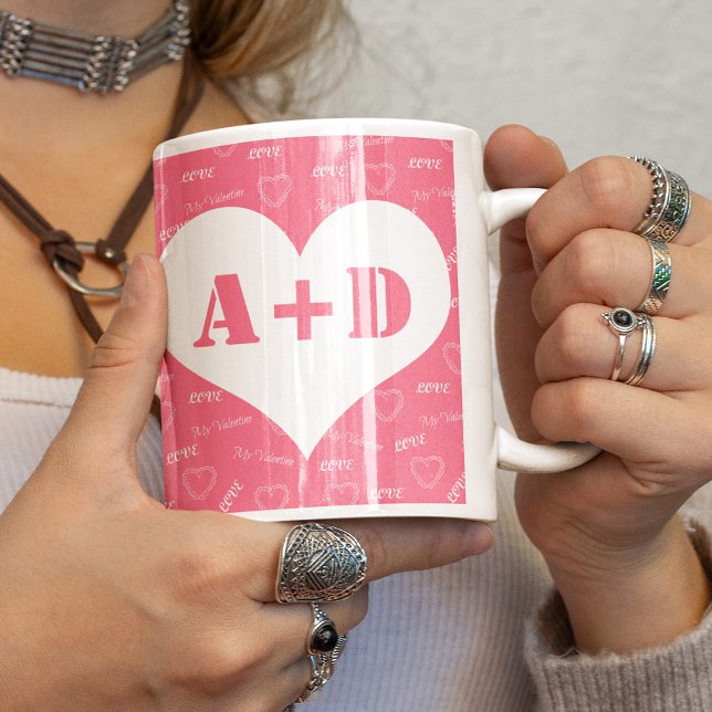 Add his and hers initials Valentine's Day hearts Coffee Mug (Creator Uploaded)