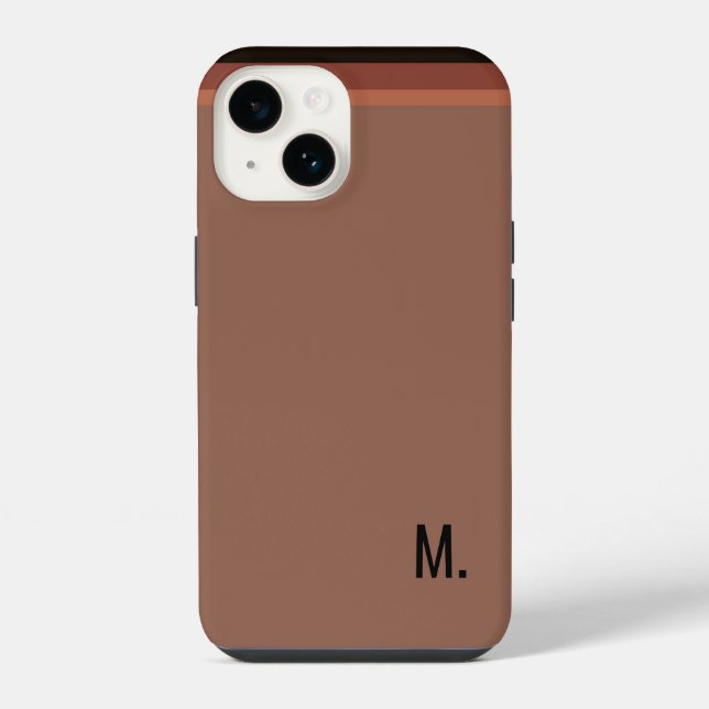 Add Initial Monogram Modern Minimalist Brown iPhone Case (Back)