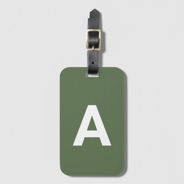 Add initial Monogram Personalised Olive Green Luggage Tag (Front Vertical)