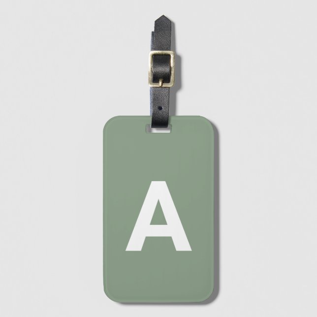 Add initial Monogram Personalised Sage Green Luggage Tag (Front Vertical)