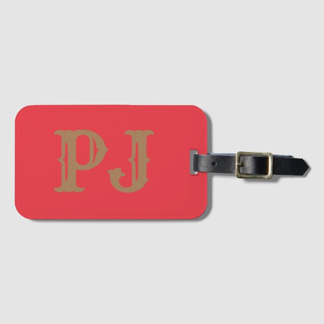 Add initial Monogram Personalized Simple Red Luggage Tag (Front Horizontal)