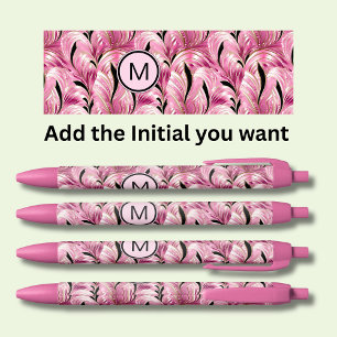 Add Initial, Soft Pink Gold Black Swirls Abstract Ink Pen