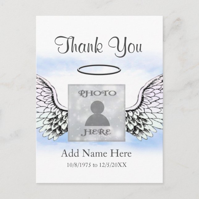 Add Initial | Thank You | Wings Postcard (Front)