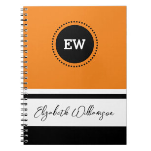 Add initials and name orange and black notebook