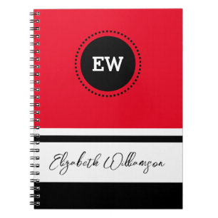 Add initials and name red and black notebook