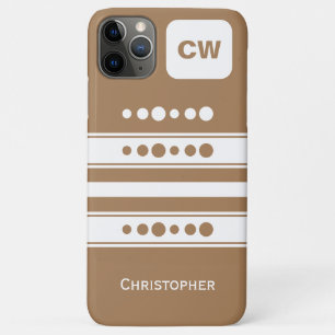 Add initials and name striped white and brown iPhone 11 pro max case