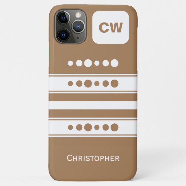 Add initials and name striped white and brown Case-Mate iPhone case (Back)
