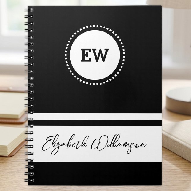 Add initials and name white and black notebook (Creator Uploaded)