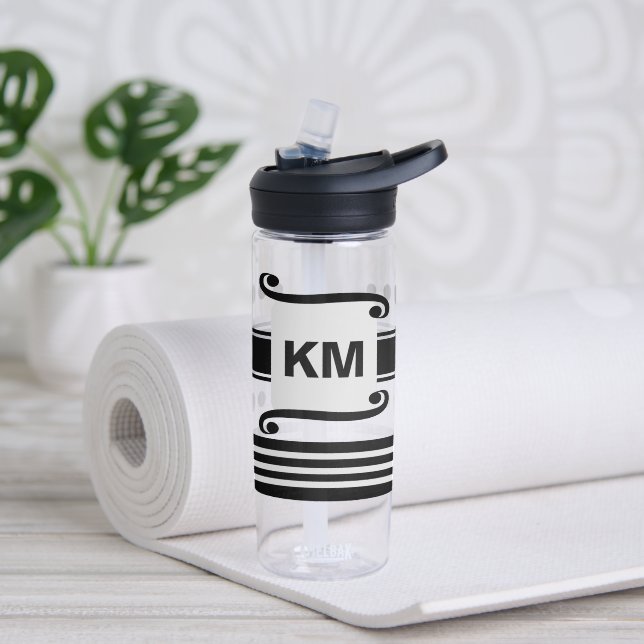 Add initials black and grey with stripes water bottle (Yoga)