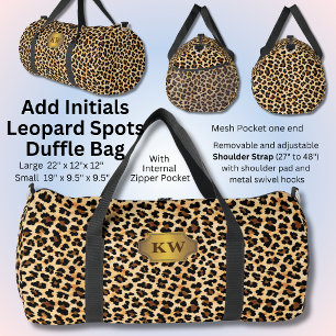 Add Initials, Brown Leopard Spots Duffle Bag
