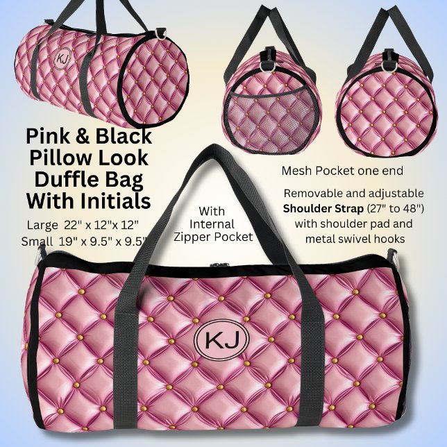 Add Initials,  Cushion Pillow Look Soft Pink Black Duffle Bag (Creator Uploaded)