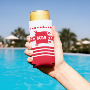 Add initials dots stripes relax white and red seltzer can cooler