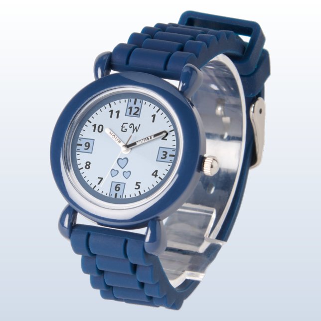 Add initials hearts blue kids watch (Creator Uploaded)