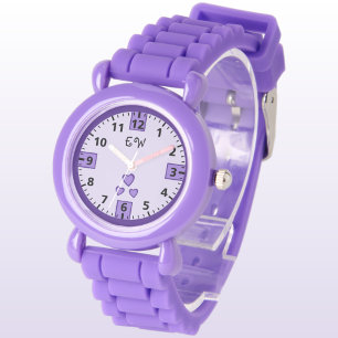 Add initials hearts purple kids watch