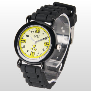 Add initials hearts yellow kids watch