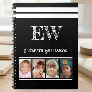 Add initials name 4 photos black white notebook