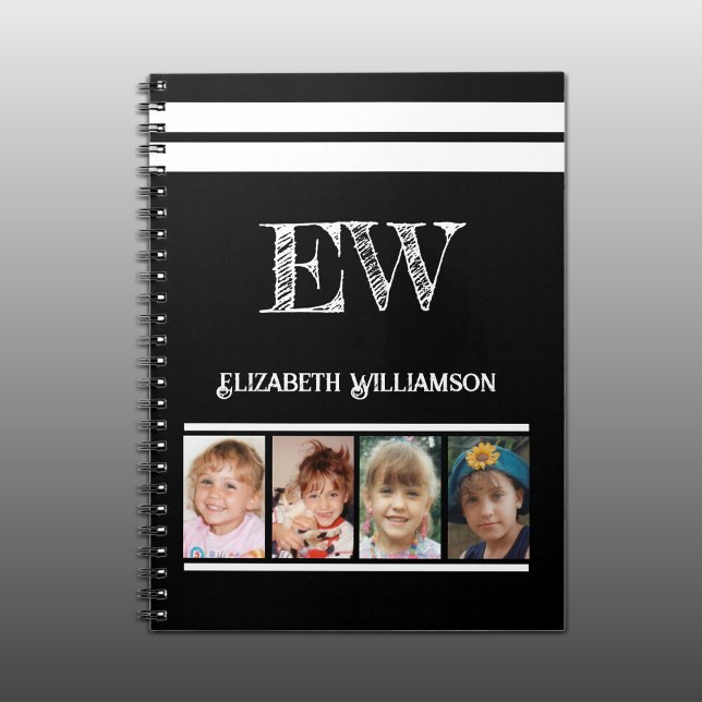 Add initials name 4 photos black white notebook (Creator Uploaded)