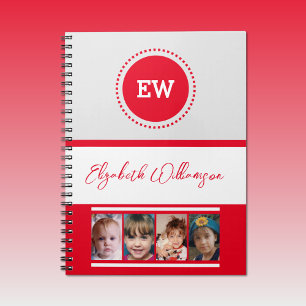 Add initials name 4 photos grey red notebook