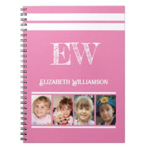Add initials name 4 photos pink white notebook