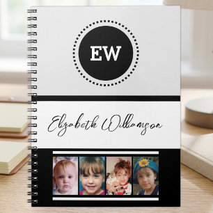 Add initials name 4 photos white black notebook