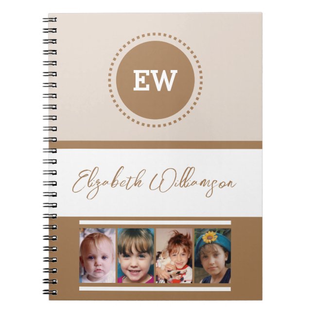 Add initials name 4 photos white brown notebook (Front)