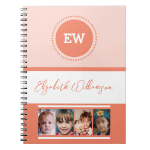 Add initials name 4 photos white orange notebook