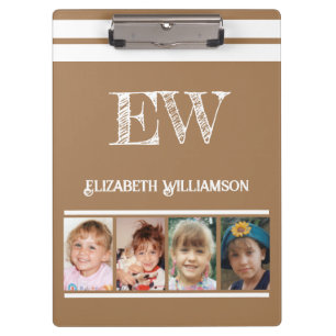 Add initials name 8 photos brown white clipboard