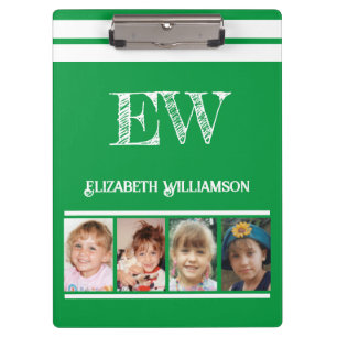 Add initials name 8 photos kelly green white clipboard