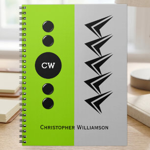 Add initials name green and grey notebook