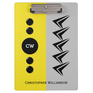 Add initials name grey and yellow clipboard