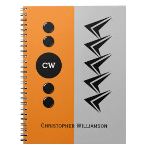 Add initials name orange and grey notebook