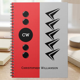 Add initials name red and grey notebook