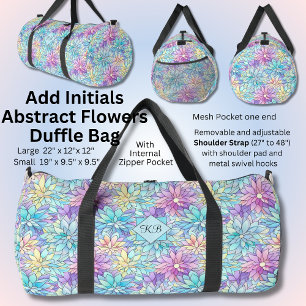 Add Initials, Pastel Abstract Flowers Duffle Bag
