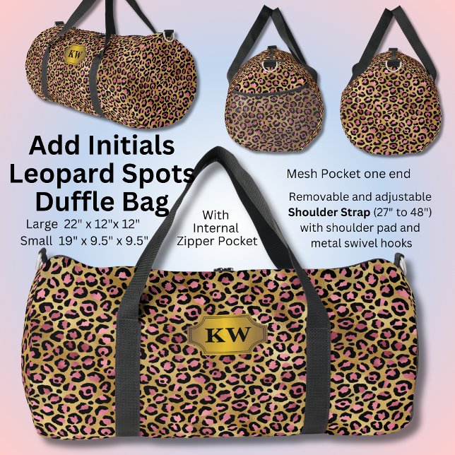 Add Initials, Pink on Gold Leopard Spots Duffle Bag (Creator Uploaded)