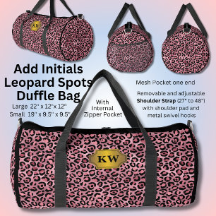 Add Initials, Pink on Pink Leopard Spots Duffle Bag