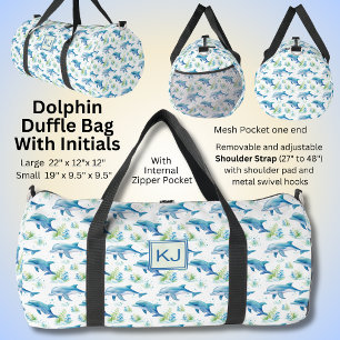 Add Initials, Swimming Blue Dolphins Duffle Bag