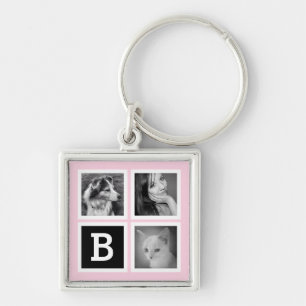 Add Instagram Photos Pastel Pink Monogram Key Ring