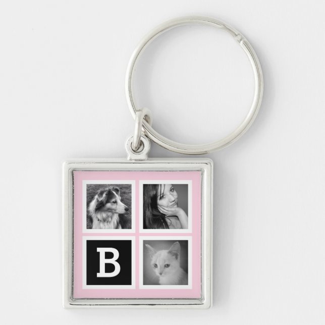 Add Instagram Photos Pastel Pink Monogram Key Ring (Front)