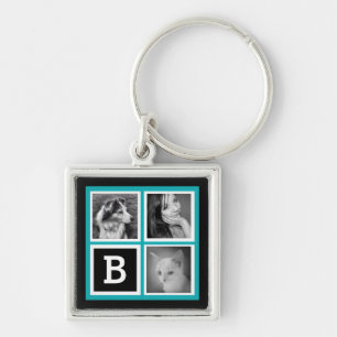 Add Instagram Photos Turquoise Monogram Key Ring