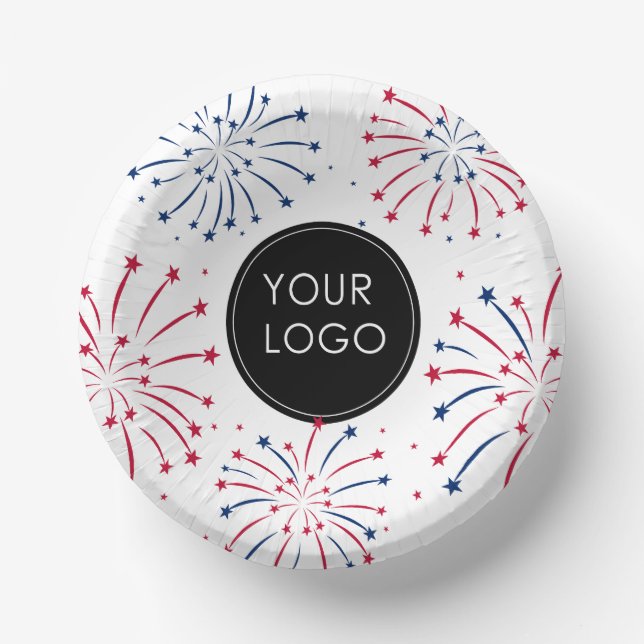 Add Logo 4th of July Business Company Fireworks Paper Plate (Front)