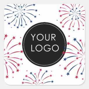 Add Logo 4th of July Business Company Fireworks Square Sticker